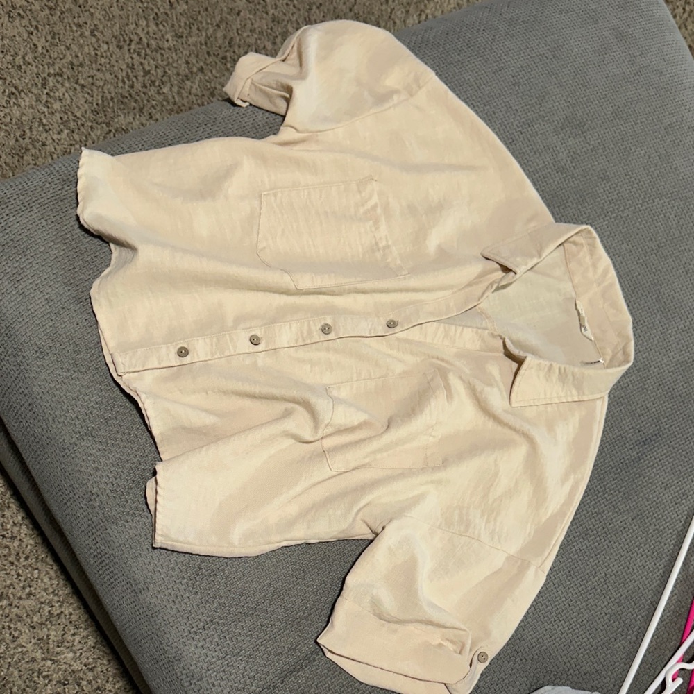 Cream Button-Up Crop Top